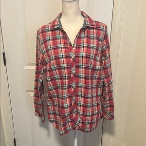 Talbots Multicolor Plaid Button Down Shirt Size Large